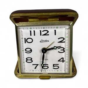 Vintage Linden Travel Alarm Clock with Brown Case